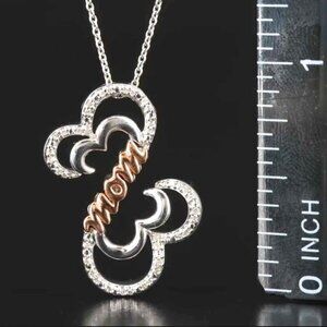 Jane Seymore Sterling Silver 10k With Diamond Double Heart "MOM" Pendant